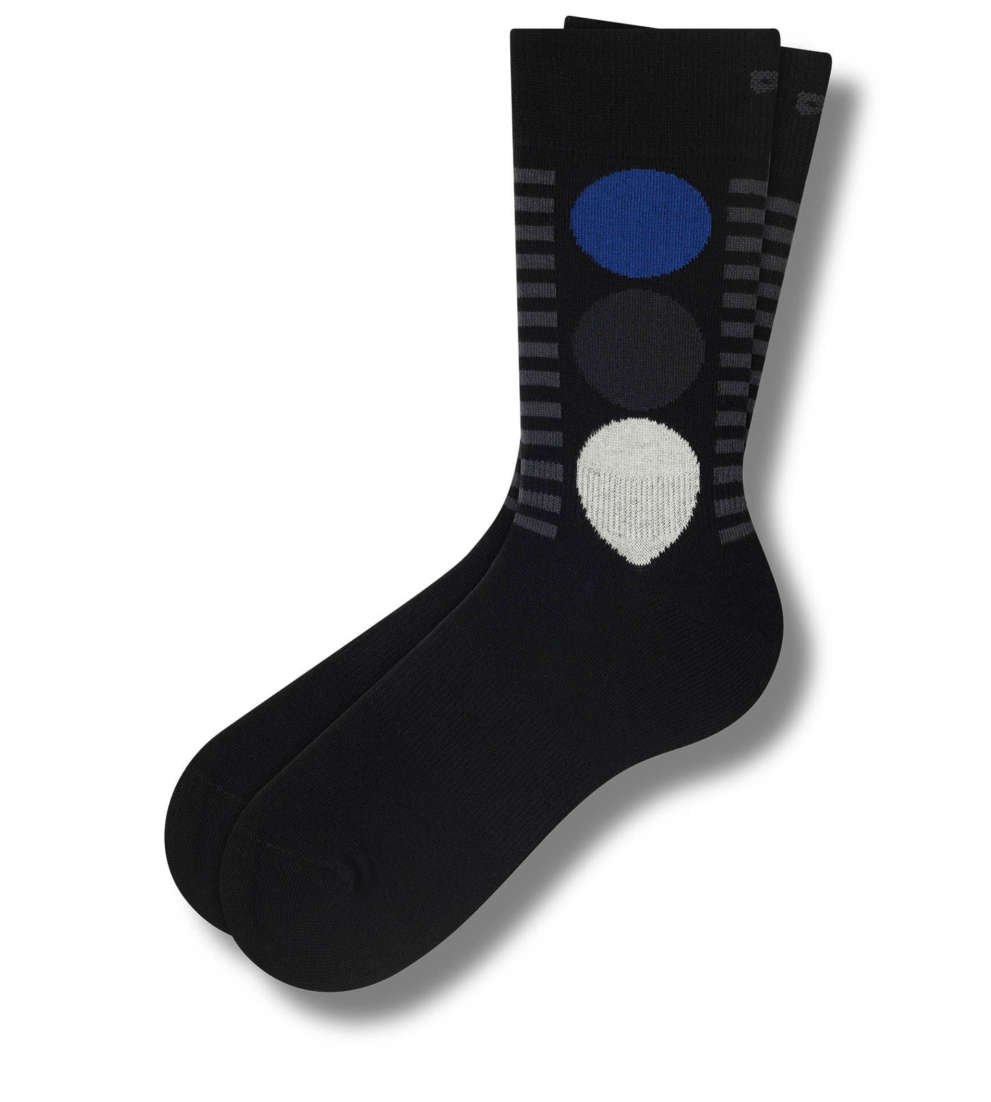 Crew Socks, grey lines with blue grey and white dots