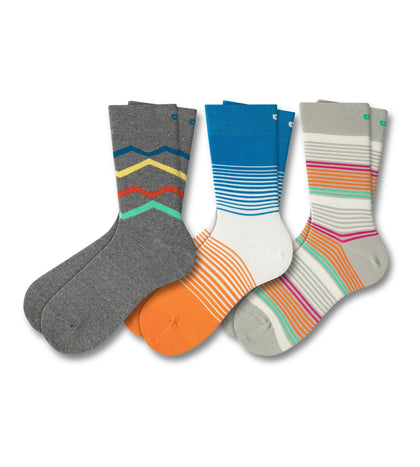 Crew Socks 3 Pack contains colors Dim gray, Silver, Coral, Medium aquamarine, Gray, Gains boro, Dark slate gray, Teal, Sienna