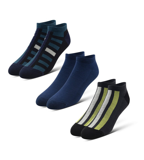 Cushion Low-Cut Socks 3 Pack in green blue and white