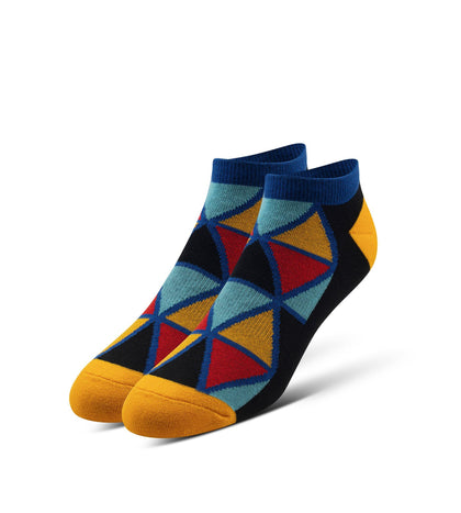 Cushion Low-Cut Socks 3 Pack, red yellow and blue triangles on black