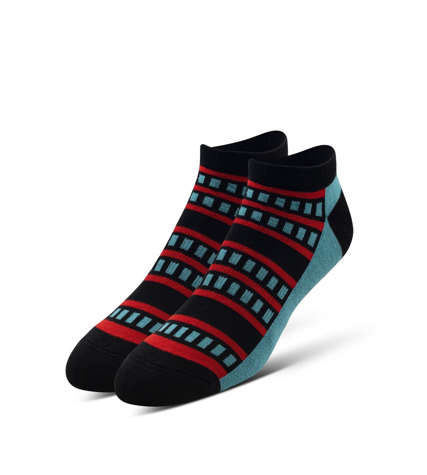 Cushion Low-Cut Socks 3 Pack, black red stripes with blue squares