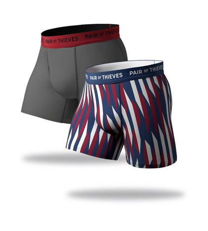 superfit long boxer brief 2 pack, grey long boxer briefs, blue and red striped long boxer briefs