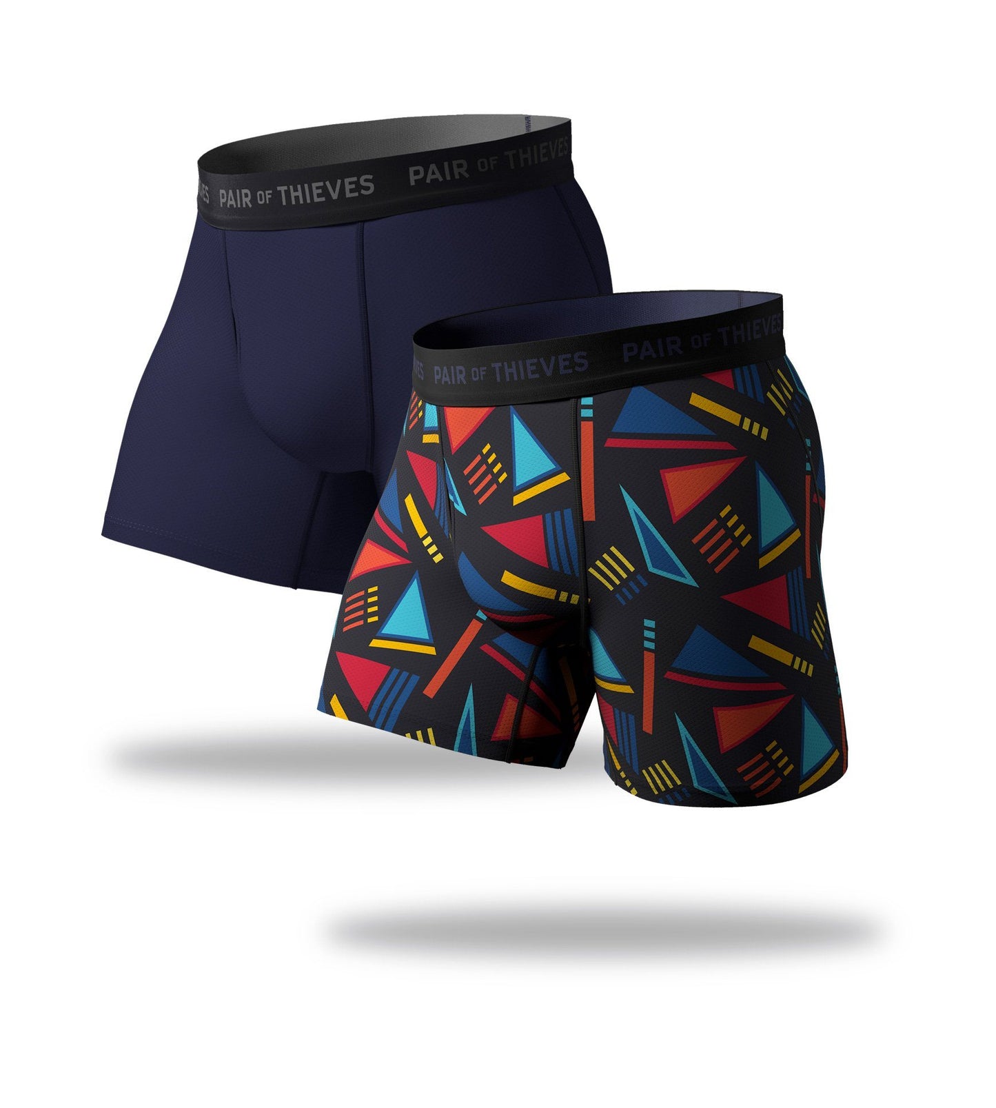 SuperFit Boxer Briefs 2 Pack, colorful geometric pattern and navy