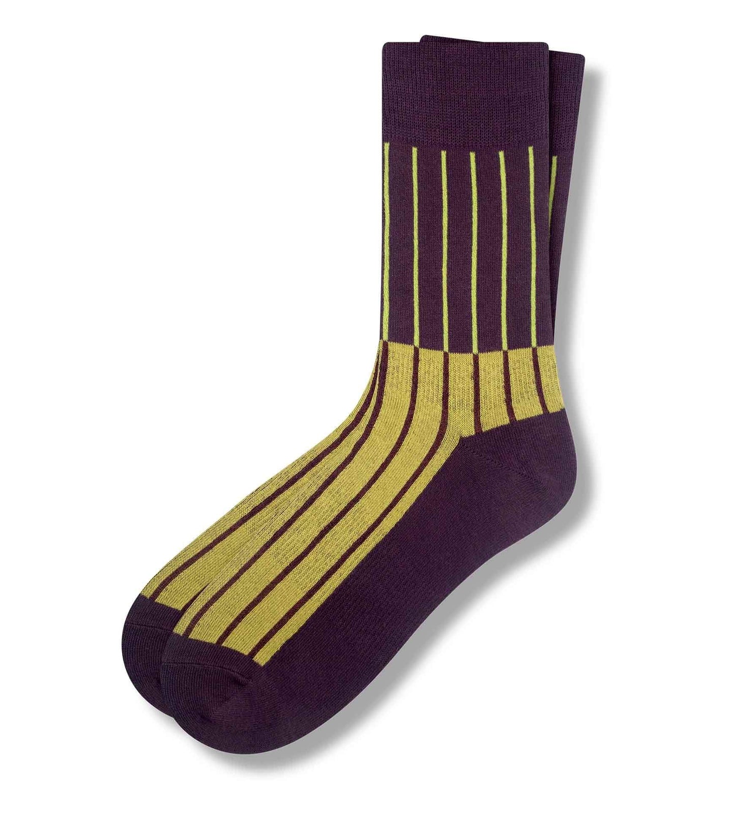 Plum Les Lignes D'Or Men's Crew Sock contains colors Dark slate gray, Dark khaki, Black, Dark Gray, Peru, Dark slate gray, Burly wood, Dark olive green, Light Gray